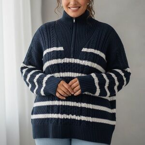 LA LIGNE x Target Sz 4X Striped Chunky Knit Nautical Casual Pullover Sweater